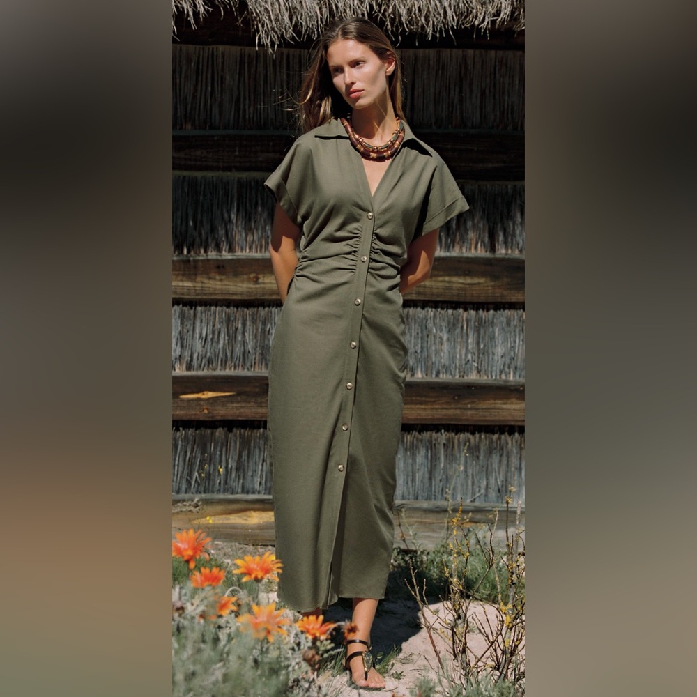 ZARA Linen Blend Midi Dress